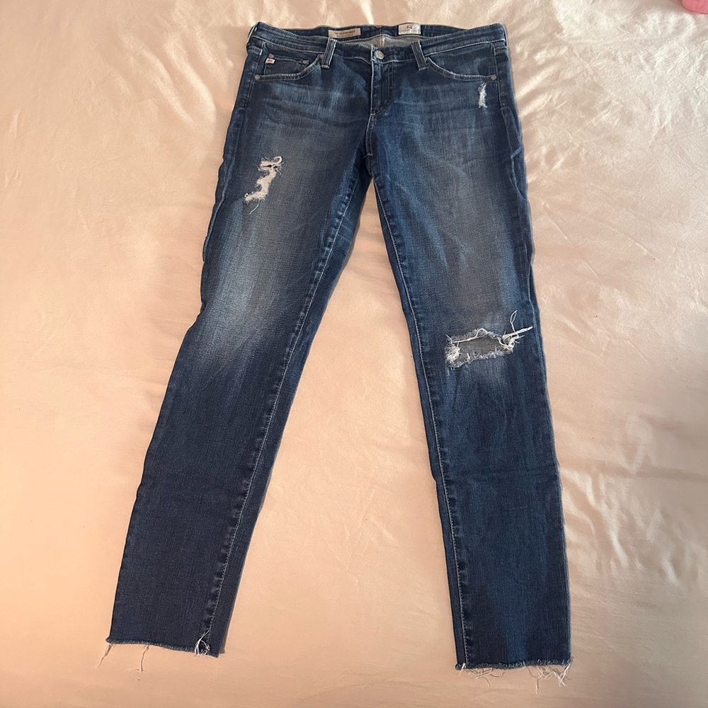 AG Adriano Goldschmied Dark Blue Distressed Skinny Jeans